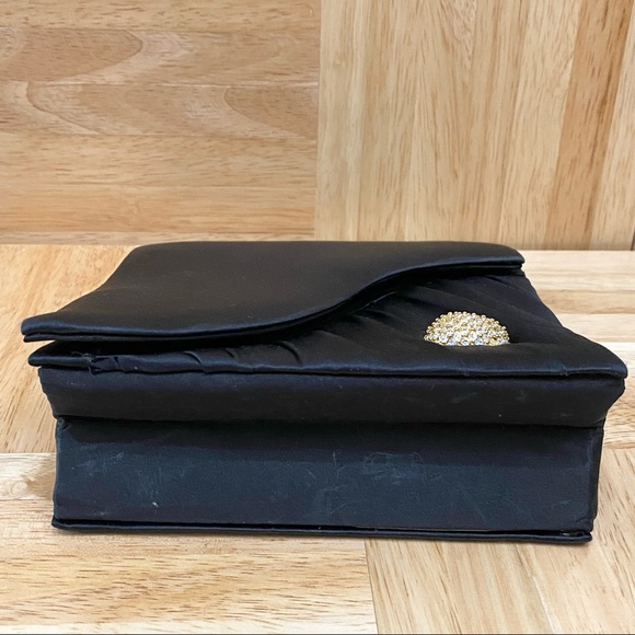 INGE CHRISTOPHER Black Silk Satin Evening Bag with Heart Bling Rhinestone - Picture 4 of 13